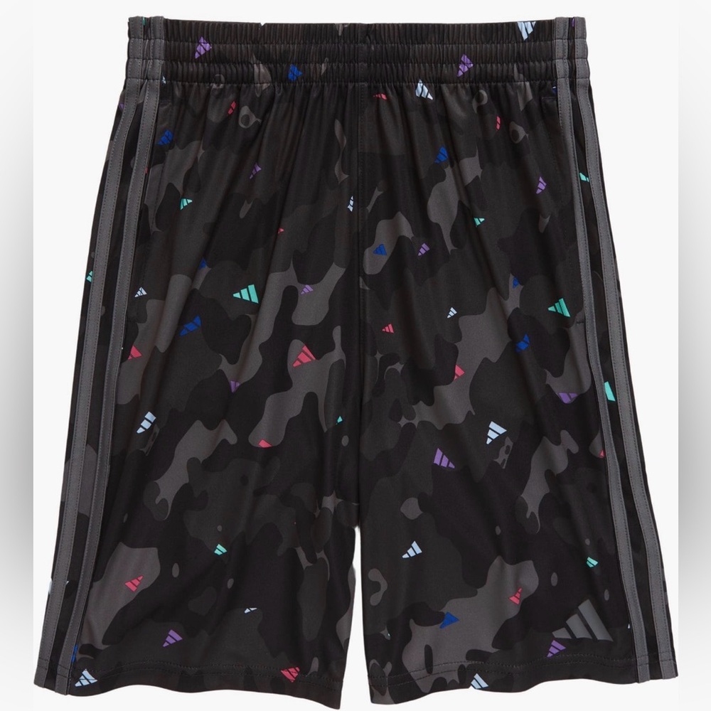 adidas Black Camo Athletic Shorts with Multicolor Logo Accents L(14/16)